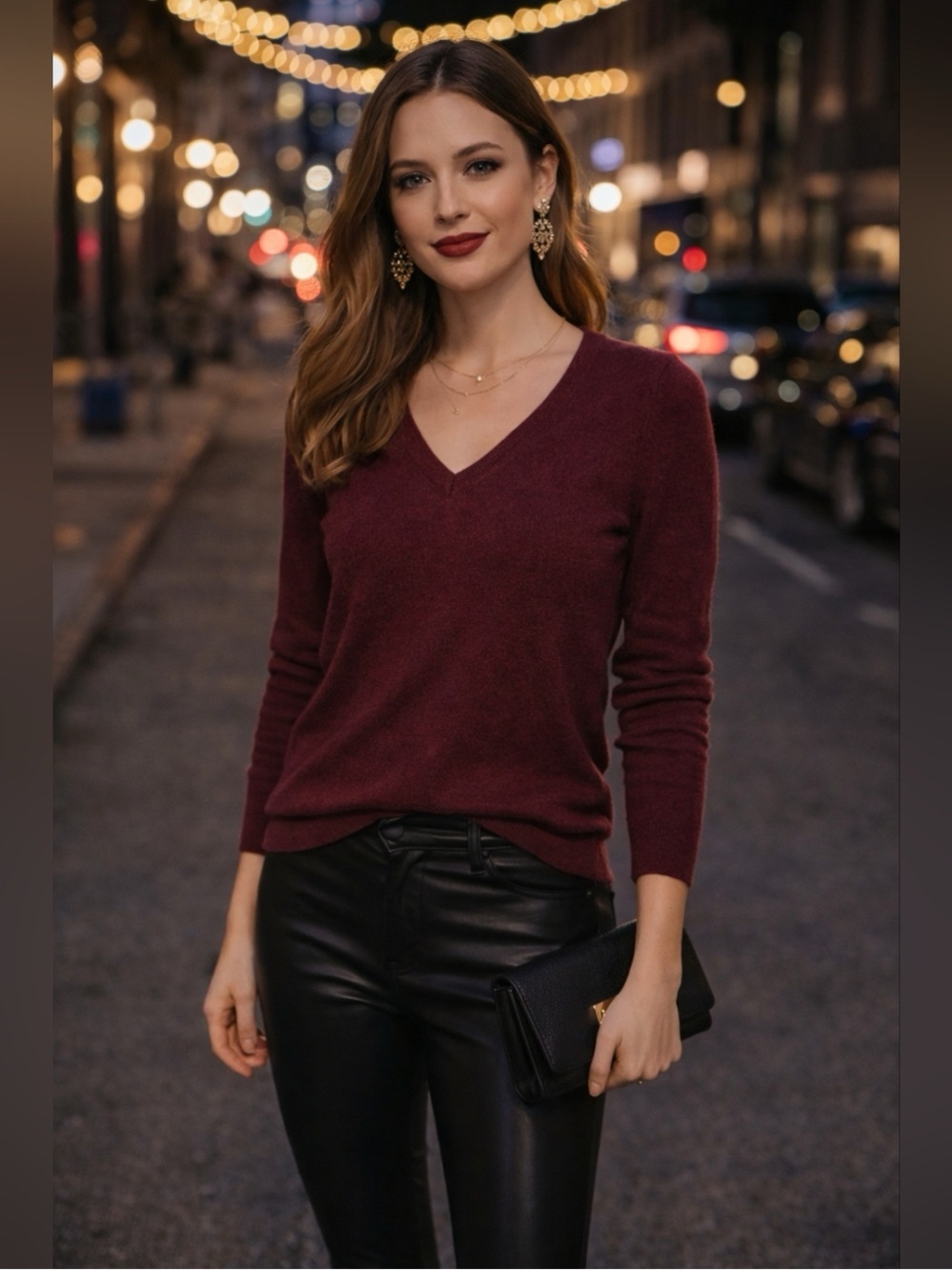 V-Neck Burgundy Cashmere Sweater